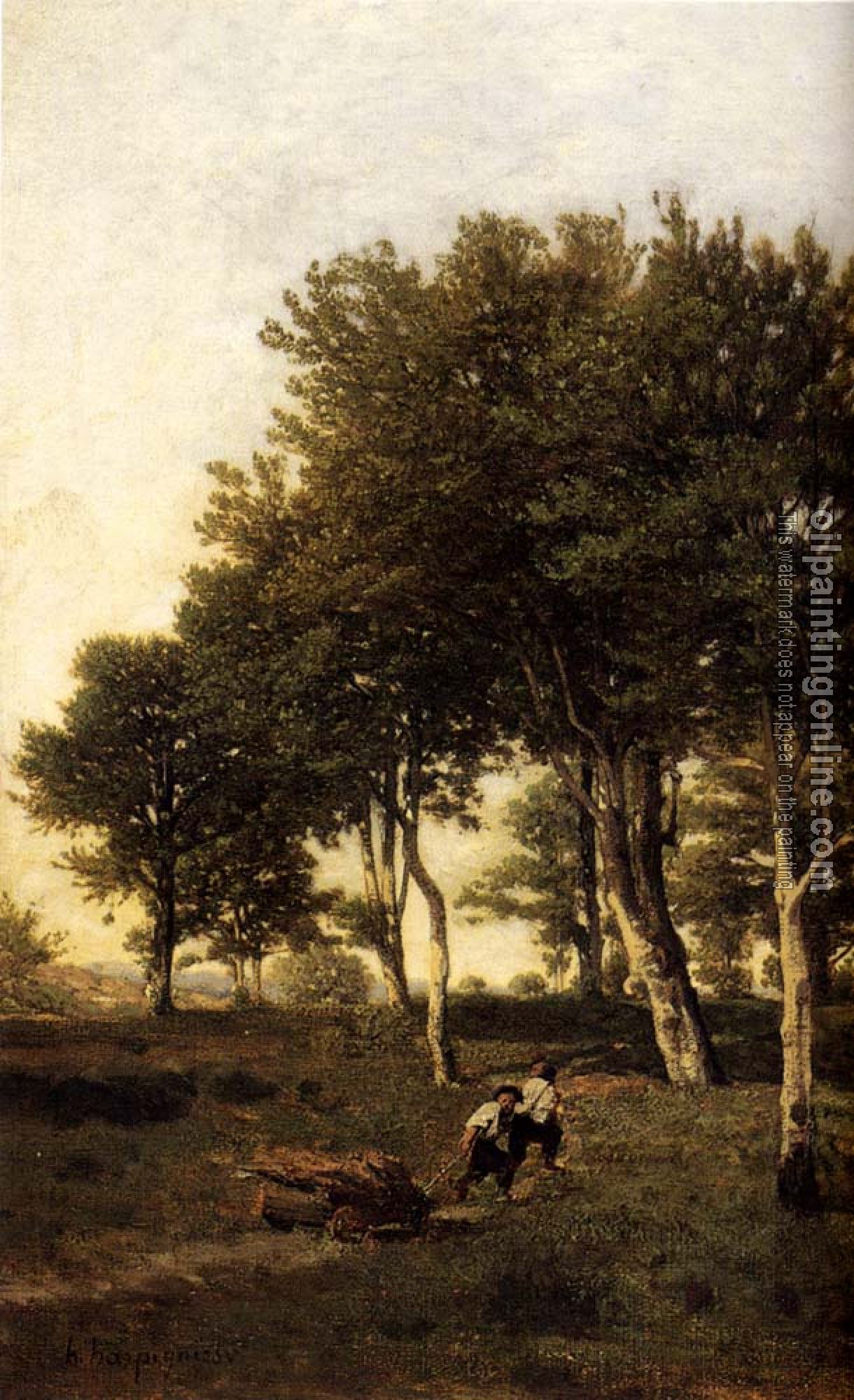 Henri-Joseph Harpignies - Landscape With Two Boys Carrying Firewood